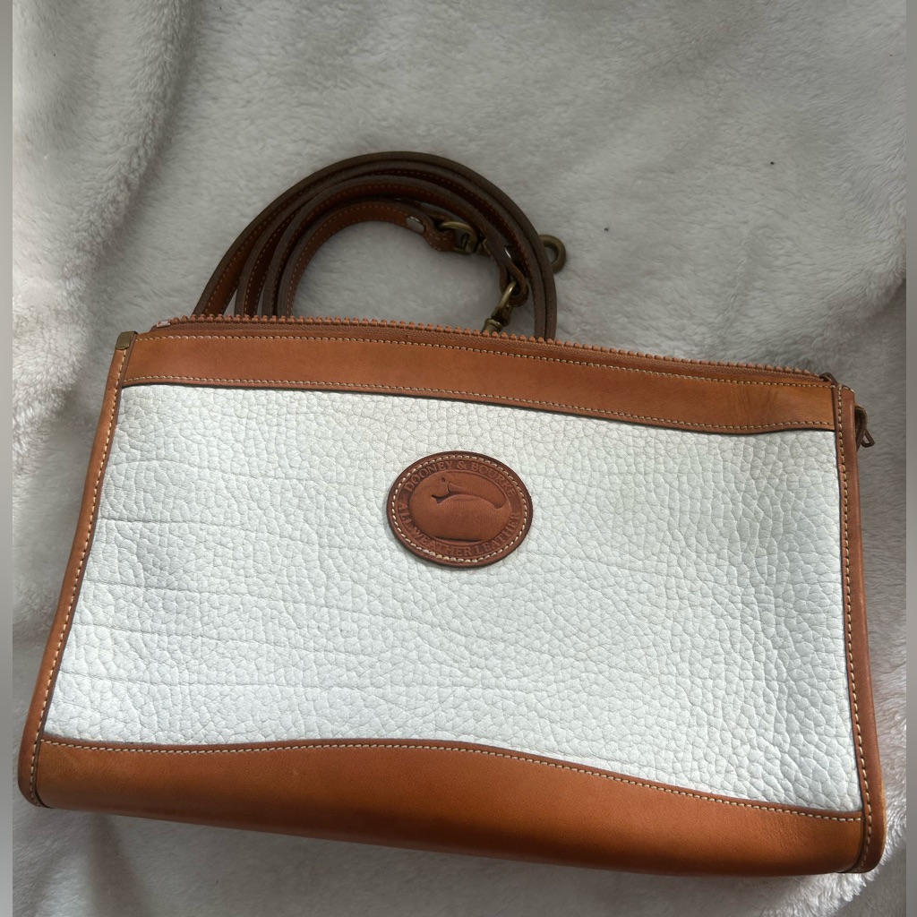 Vintage Dooney & Bourke White And Tan Crossbody Bag